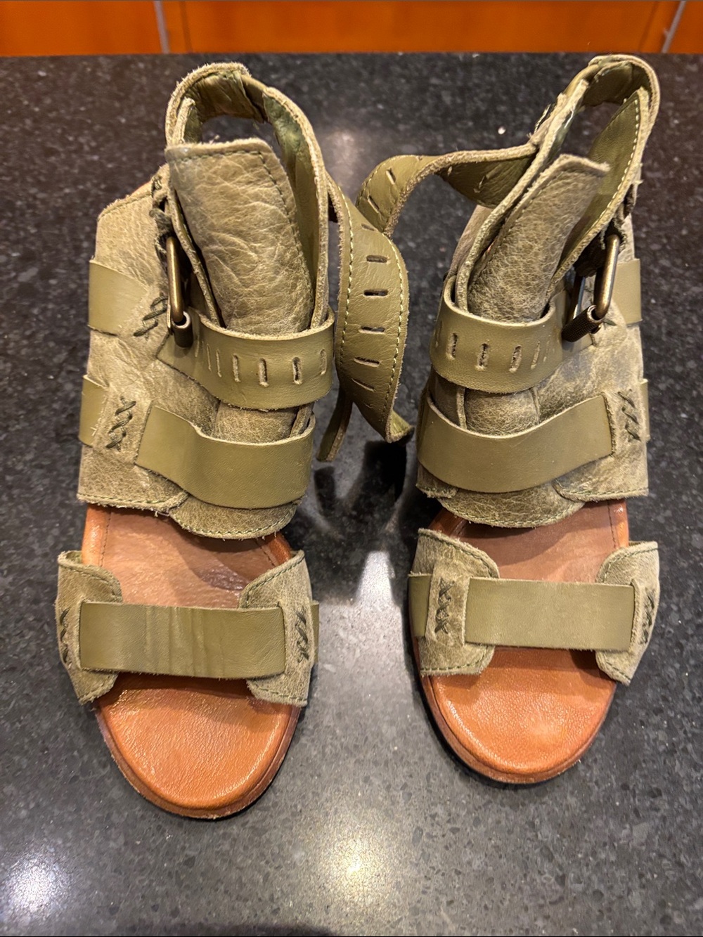 Sorel Olive Green Suede Strappy Sandals